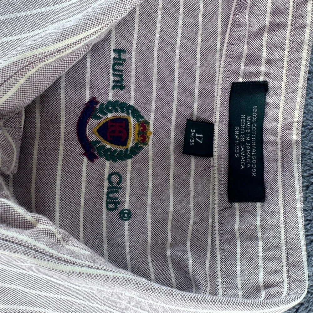 Vintage HUNT CLUB Oxford Shirt 17 34/35 Striped Mauve GRANDPA CORE Cotton - Picture 2 of 5